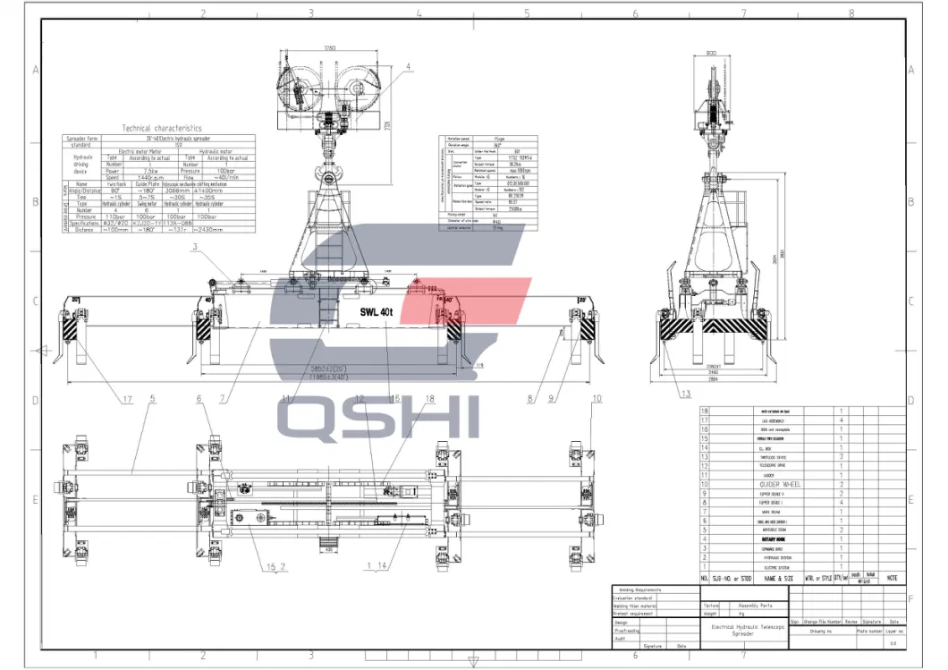 20-40FT Electrical Hydraulic Container Spreader with Rotating Device for Ship′ S Crane with BV Certificate